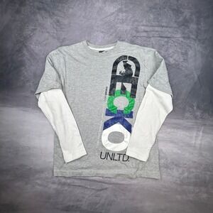 Ecko Unltd Mens Large Grey Double Layer Long Sleeve TShirt Y2K Skater Streetwear
